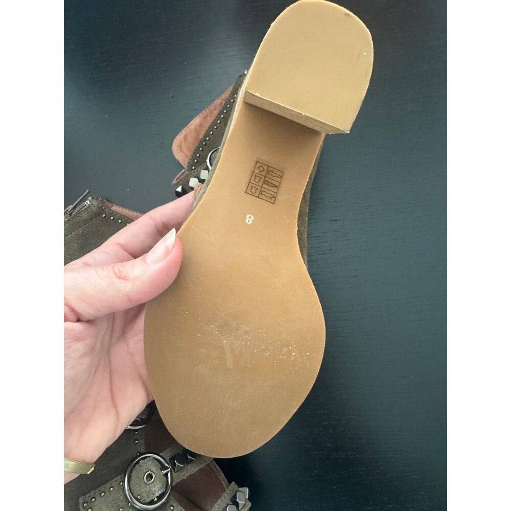JEFFREY CAMPBELL BESS - TAUPE SUEDE STUDDED BUCKLE STRAP SANDAL BOOTIE - Picture 4 of 11